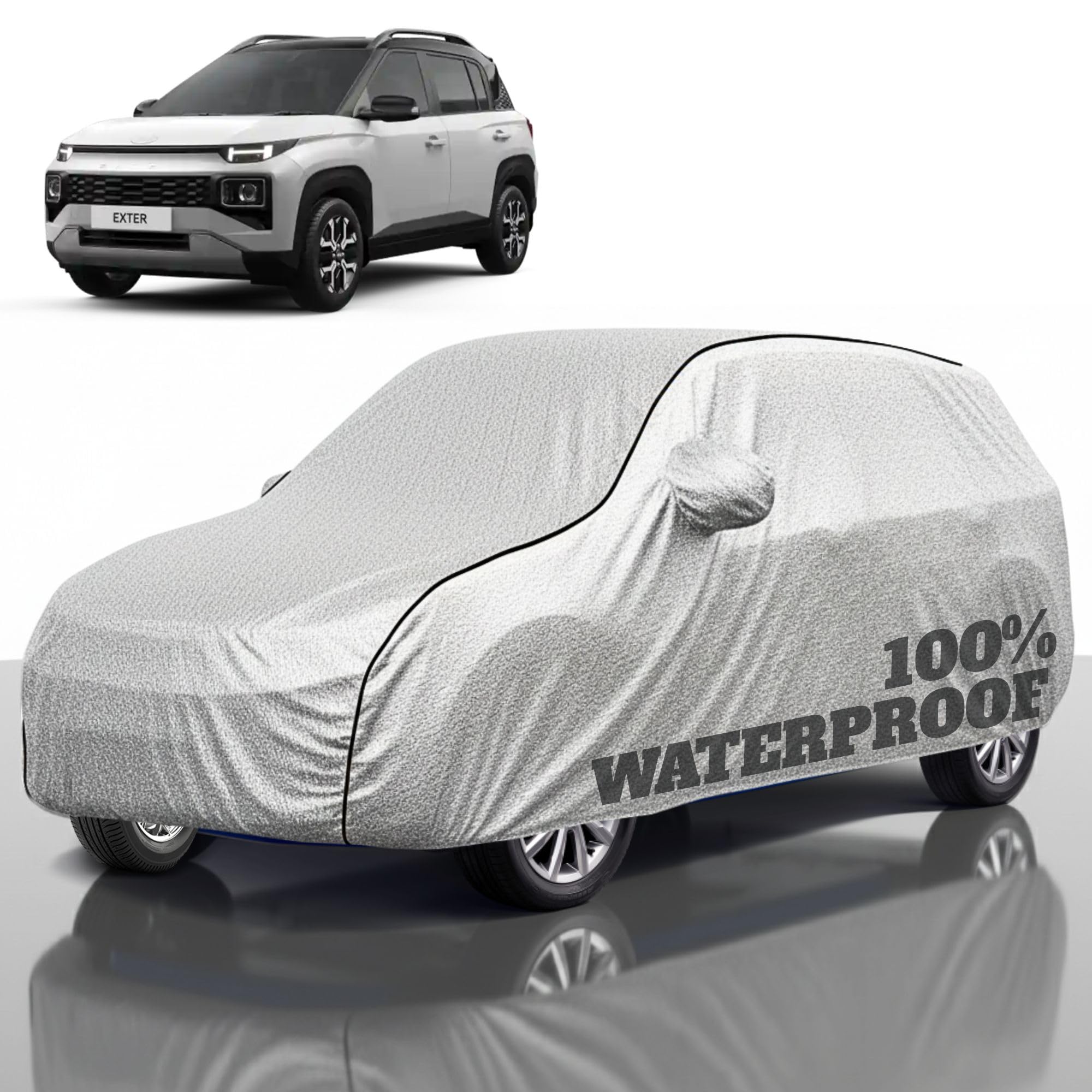 Premium Polyester Car Cover Exter All-Weather Protection from Rain, Dust &amp; Sun | UV Resistant Fabric | Full Body Secure Fit for Outdoor &amp; Indoor Parking Silver
