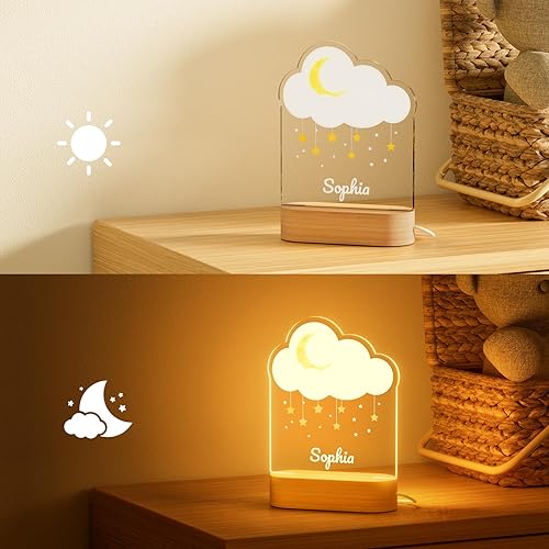 Miniatura 3 de ALBK Luz nocturna personalizada para niños, luz nocturna con nombre personalizado con nube y luna, regalos personalizados para decoración de
