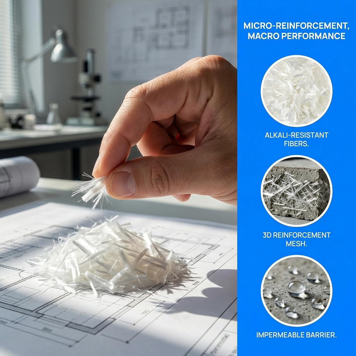8.8lb Glass Fiber for Concrete Mortar, 19mm (3/4") Alkali Resistant Reinforcement Fibers, Anti-Crack Waterproof Additive for Cement Mix, Walls, Floors