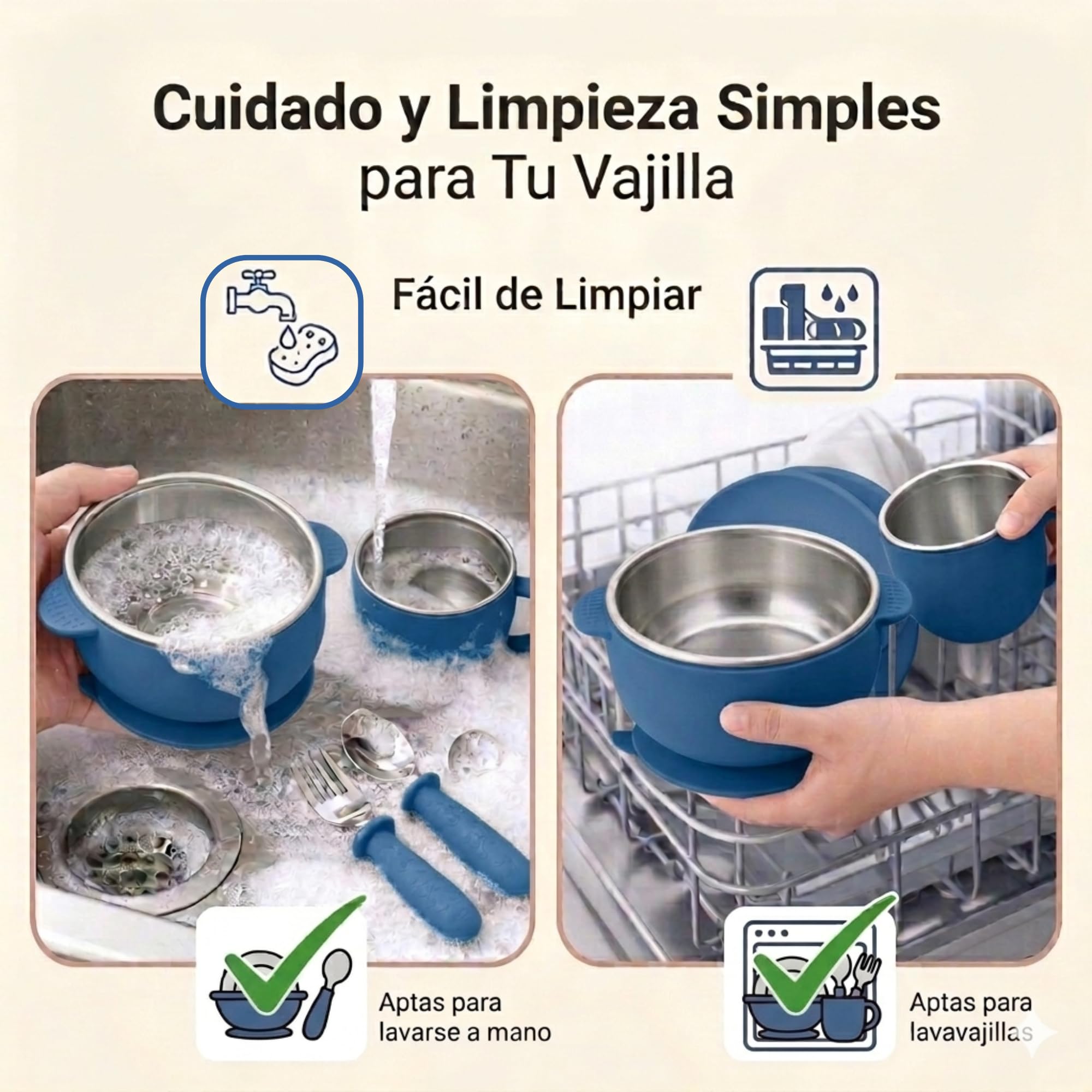 NENAVIBE Juego bebé 4 piezas acero inoxidable | Bol con ventosa, taza con asa y cubiertos BLW | Antideslizante, silicona desmontable, apto lavavajillas y sin olores | regalo 6 meses (Azul) — view 9