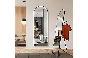 Arched Floor Mirror with Foldable Clothes Rack