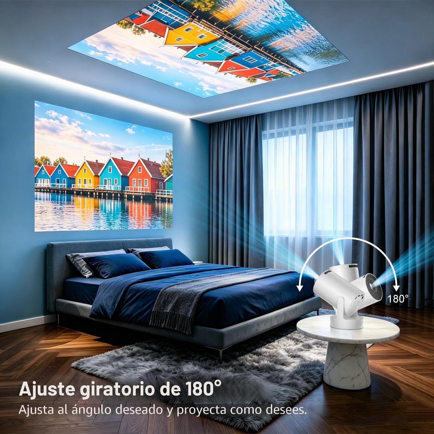 [ 2026 Upgraded & App Integrada] Salange Mini Proyector 4K 1080P Support, Proyector Inteligente Android 14, Beamer Handy pequeño para Exteriores, Altavoz de Graves de 5W, WiFi6 Bluetooth 5.4
