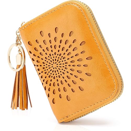 APHISON RFID Credit Card Holder Zipper Card Case Keychain Small Wallet for Women
