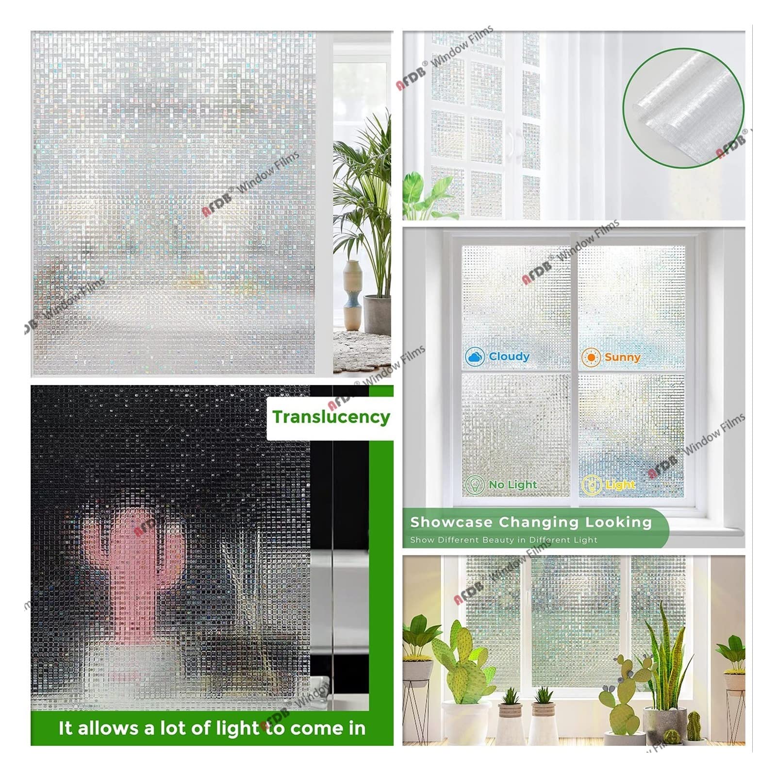 Vinilo Ventana Película de Vinilo 3D for Ventana, Aislamiento térmico, Efecto arcoíris, protección UV, decoración de Cocina, Pegatinas de Vidrio(Gold,45x500 cm)