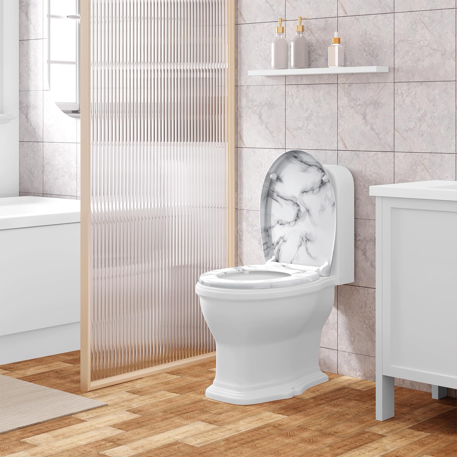 WOLTU Tavoletta WC Ammortizzata, Copriwater Ovale, Asse WC con Cerniere Regolabili con Paracolpi, in Duroplast