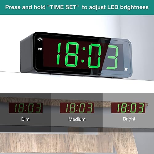 Miniatura 6 de KWANWA Reloj despertador reloj digital pantalla LED de 18 pulgadas claramente visible día y noche 1224 horas reloj para dormitorio reloj despertador