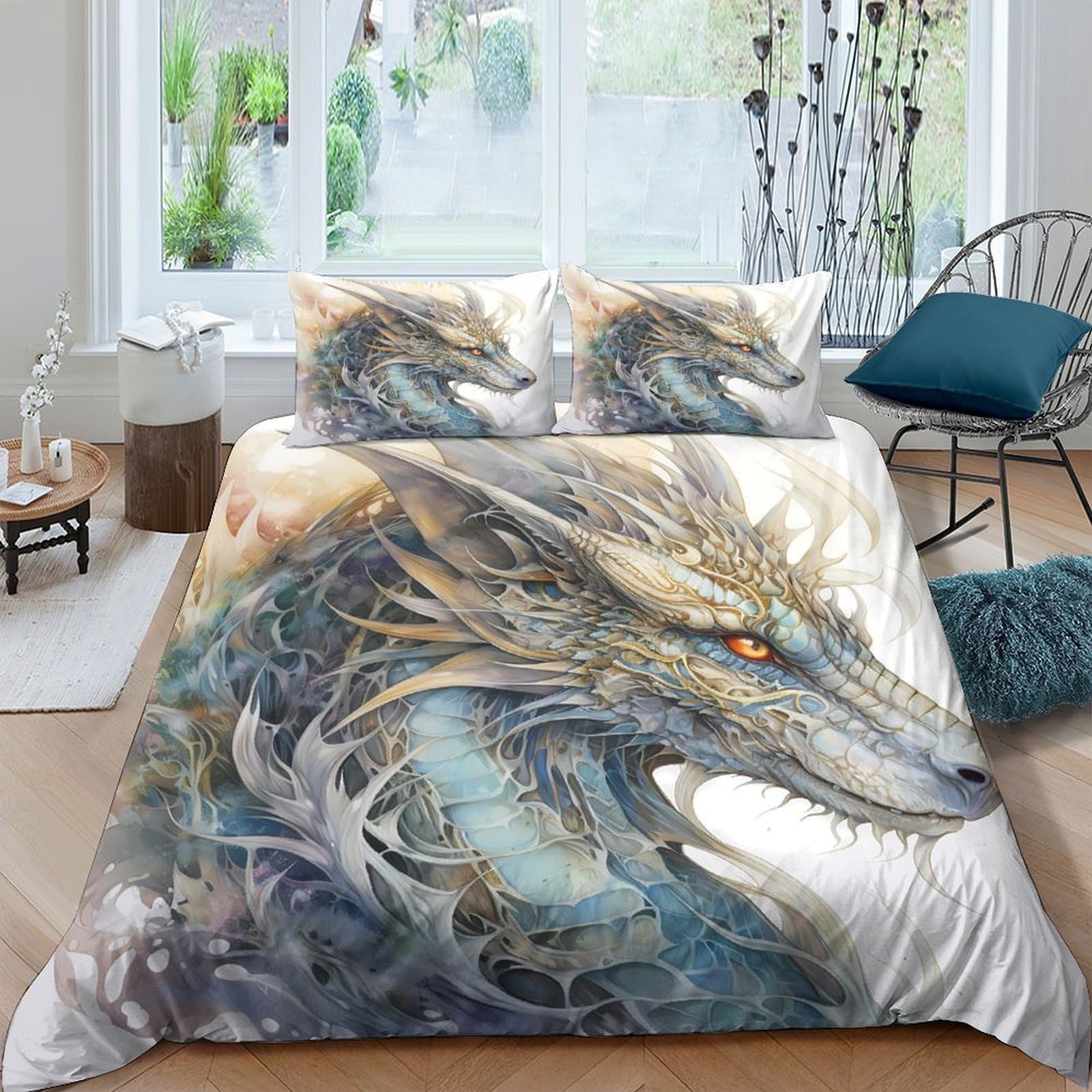 Ctjqhvkz Style-10 3D Printed Dragon Art Fitted Sheet Microfiber Soft Blue Fantasy Creature Mattress Cover For Bedroom Dorm Decor Single（135X200cm）