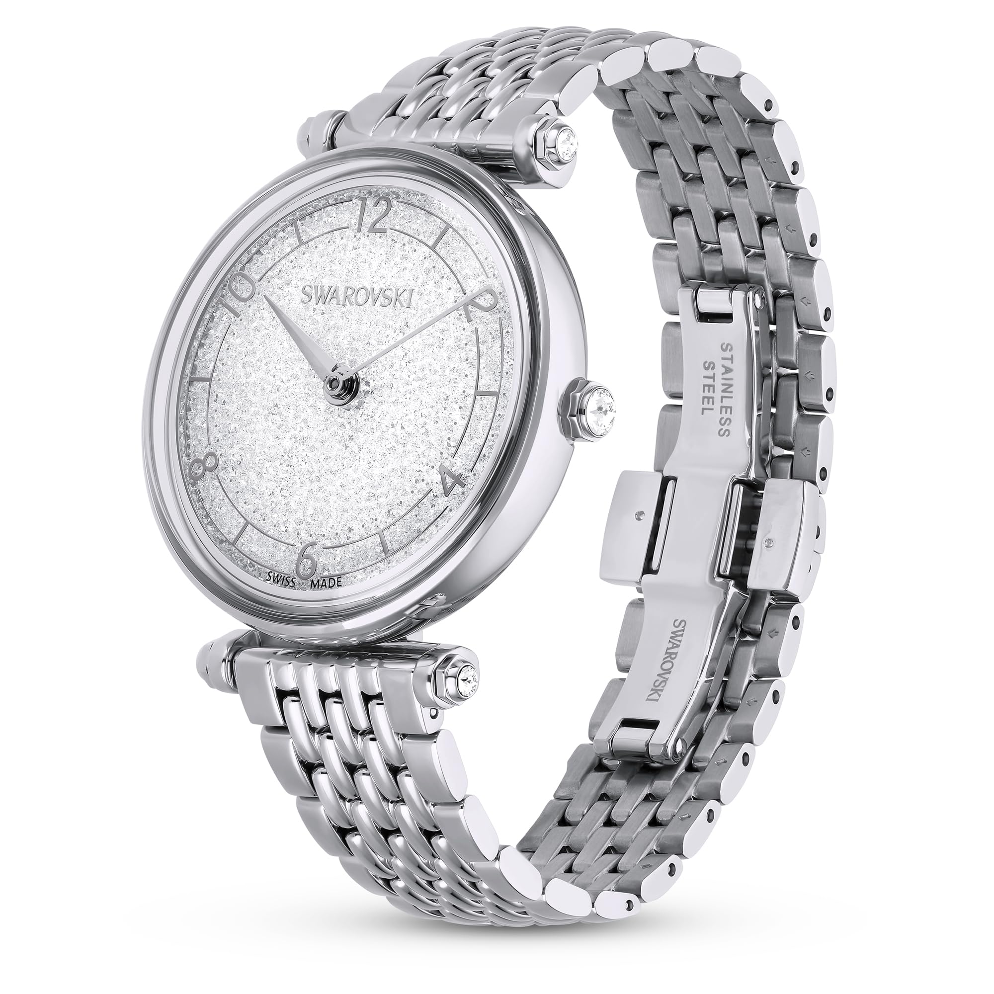 Swarovski Crystalline Wonder Uhr, Silberfarbene Damenuhr mit Edlem Zifferblatt mit Swarovski Kristallen und Verstellbarem Metallarmband