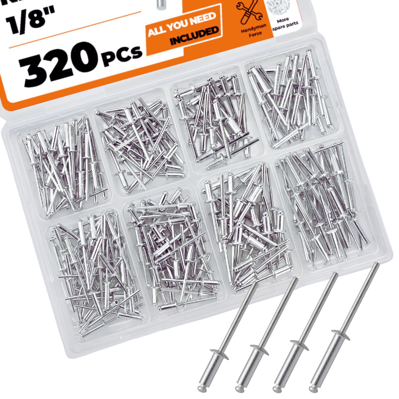 Aluminum Blind Rivets Kit - 300 PCS Assorted Sizes -8