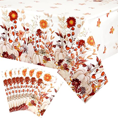Miniatura 8 de Newwiee 4 manteles de plástico de otoño, 4 piezas, diseño de calabaza, flores salvajes, desechables, rectangular, para fiesta de cosecha de otoño,