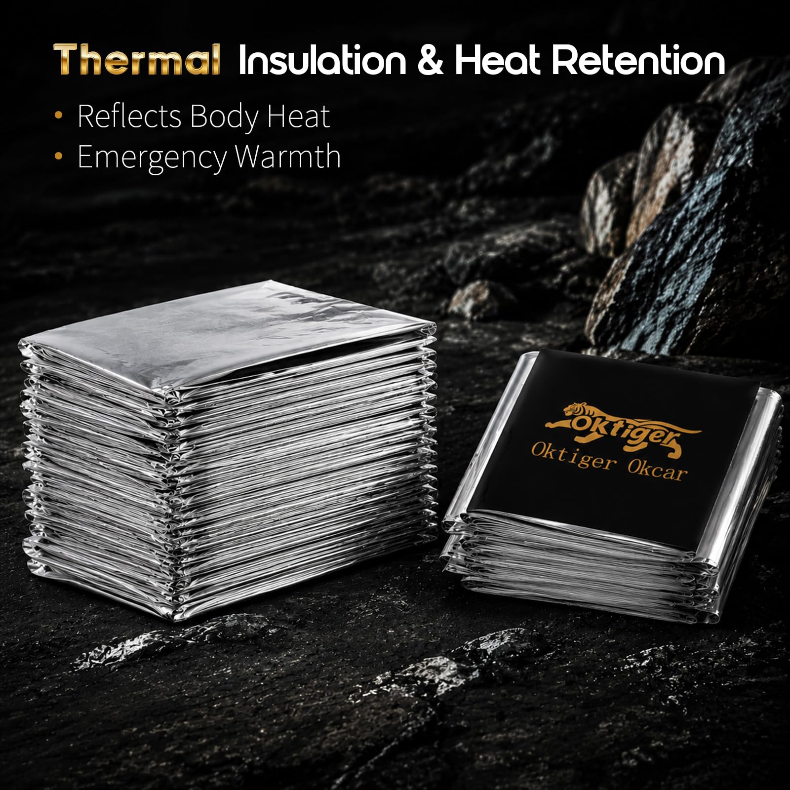 oktiger 4 Pack Emergency Blanket Thermal Mylar Rescue Blanket Waterproof Foil Survival Gear, 83'' L x 52'' W Fits Essential for Vehicle Breakdown, Automotive, Roadside Safety, Survival Or First Aid — Amazon image 6