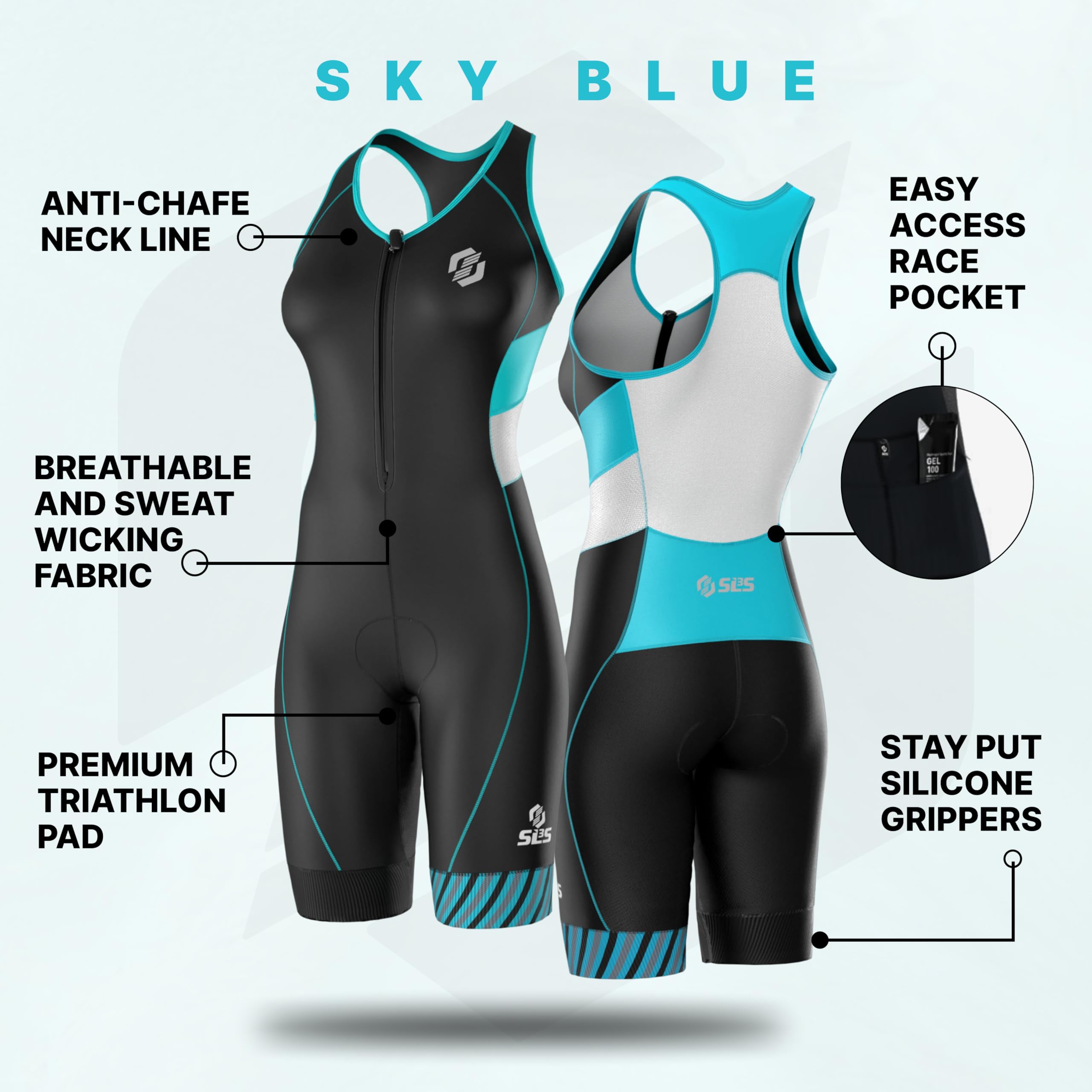 SLS3 Triathlon-Anzüge für Damen – Premium Pro Damen Tri-Anzug – atmungsaktiver, schnell trocknender Trisuit mit schmaler athletischer Passform, ohne Büstenhalter
