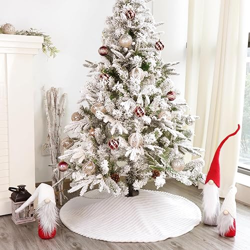 Miniatura 5 de Faldón de árbol de Navidad de piel sintética: 36 pulgadas, falda de árbol de Navidad de piel sintética de felpa blanca con patrón de textura