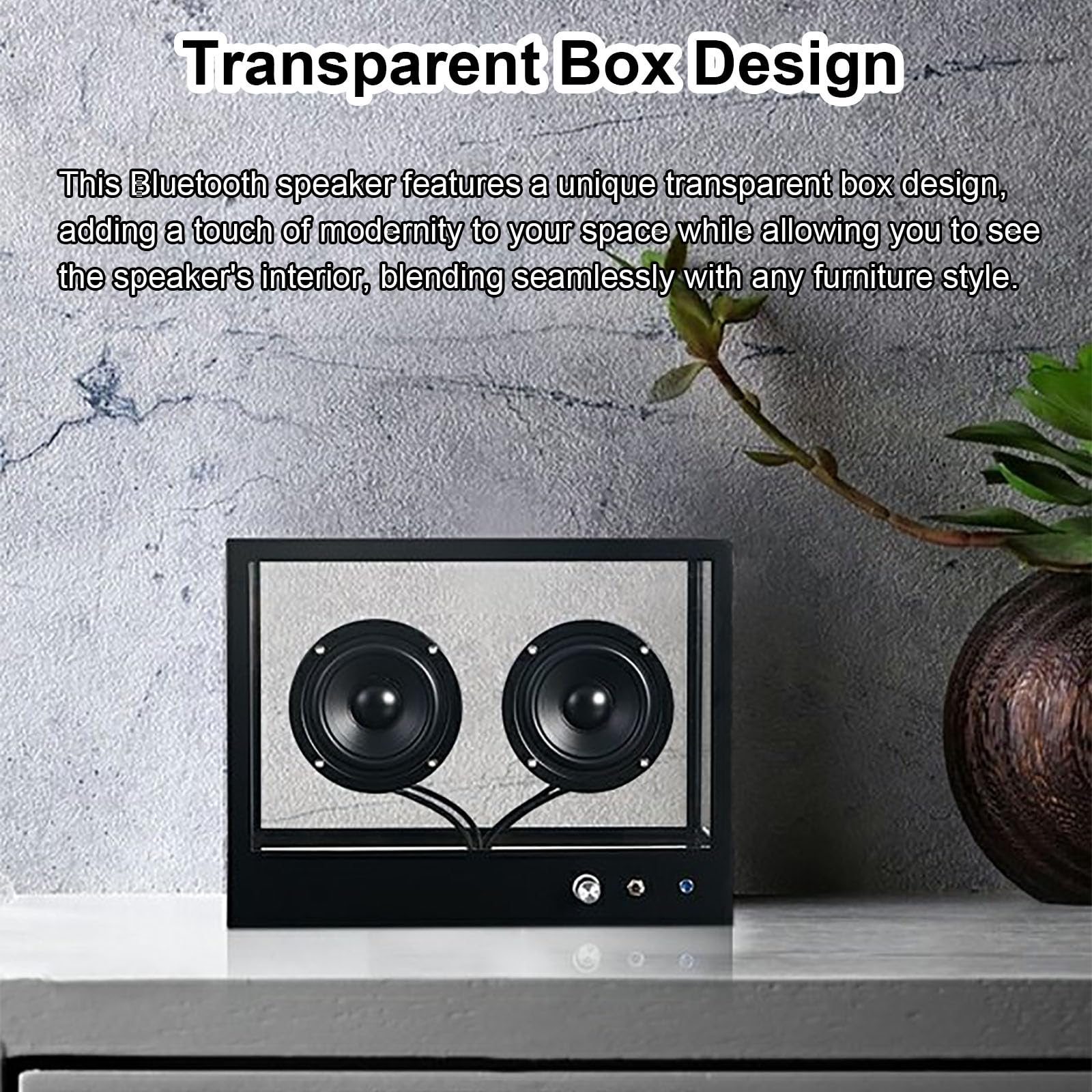 Altoparlante Bluetooth portatile, altoparlante Bluetooth trasparente, supporta Bluetooth, USB, riproduzione AUX, offre una qualità del suono pura e naturale, per uffici, bar e mostre d'arte