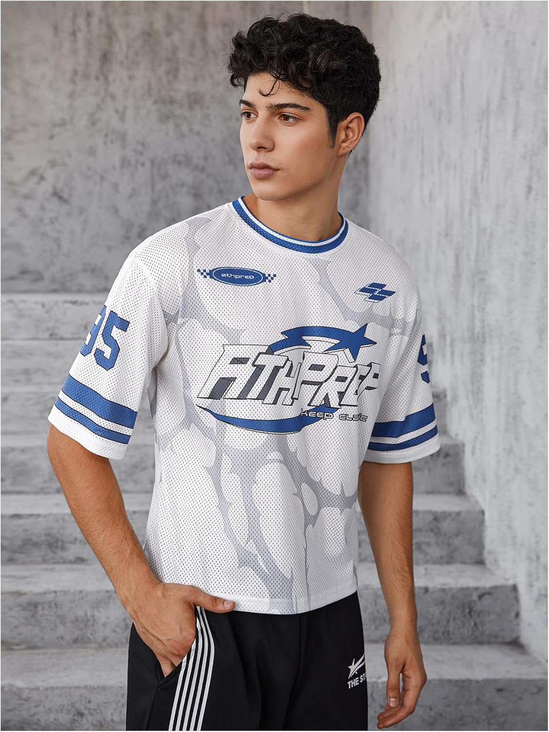 MakeMeChic Men's Jersey Shirt Short Sleeve Striped Graphic Print Crew Neck Y2k Streetwear Tee Top - Image 3