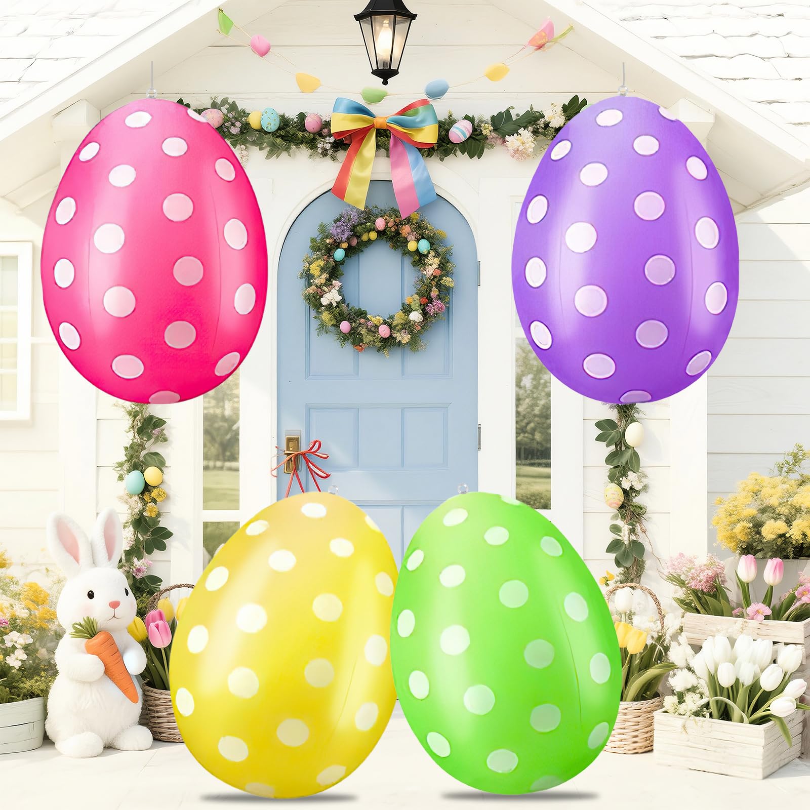 Inflatable Easter Eggs XXL, 40 cm Large Easter Eggs for Outdoor, Easter Eggs for Hanging Outdoor, XXL Easter Decoration Outdoor, Easter Decorations for Garden, Lawn, Patio