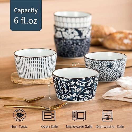 Miniatura 2 de Ramequines de cerámica para Creme Brulee, 6 oz Ramekins Versátiles Tazas de natillas, platos de soufflé, tazas de pudín y cuencos de helado para