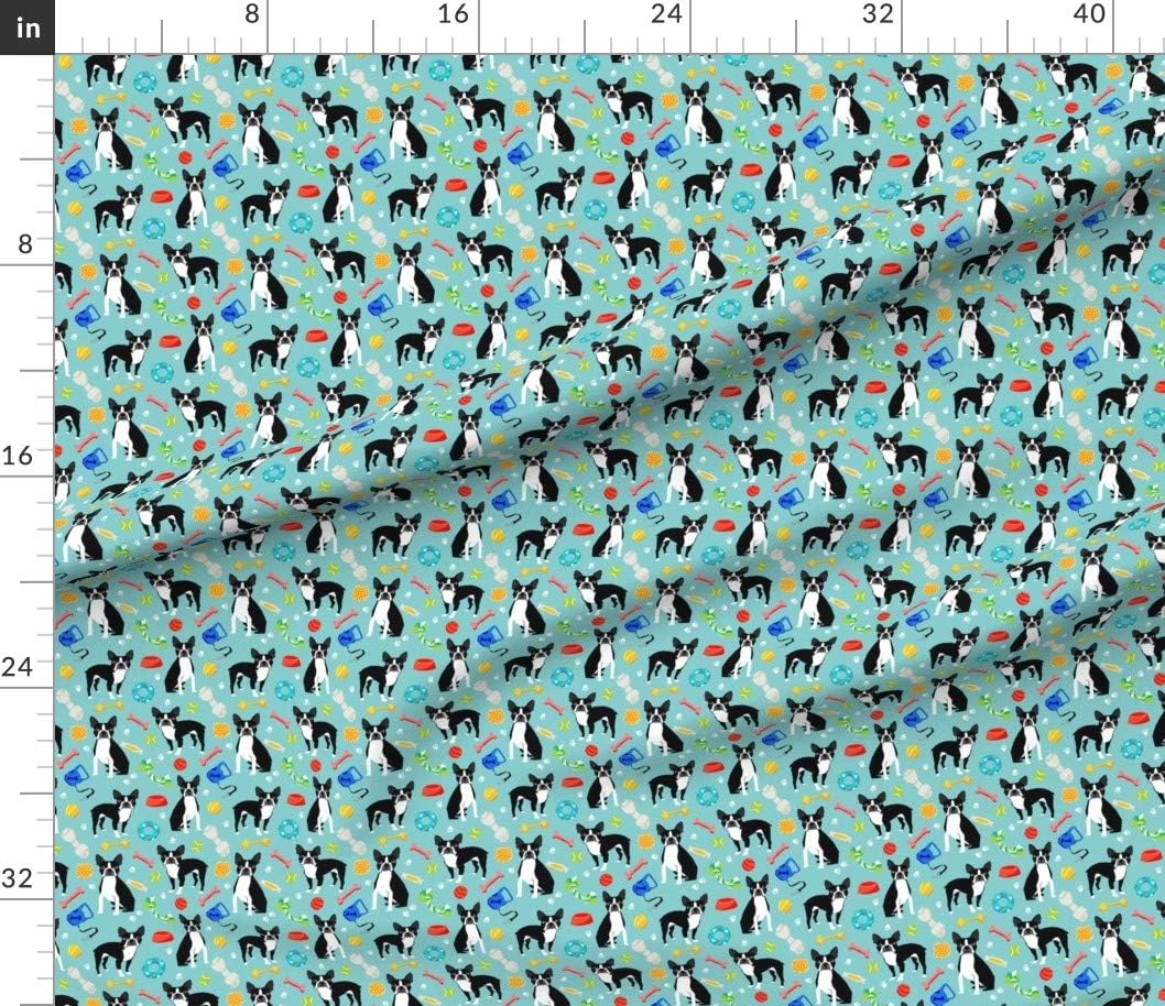 Spoonflower Fabric - Boston Terrier, Terriers, Dog, Dogs, Cute, Pet, Toys, Blue, Black, Printed on Petal Signature Cotton Fabric by The Yard - Sewing Quilting Apparel Crafts Decor