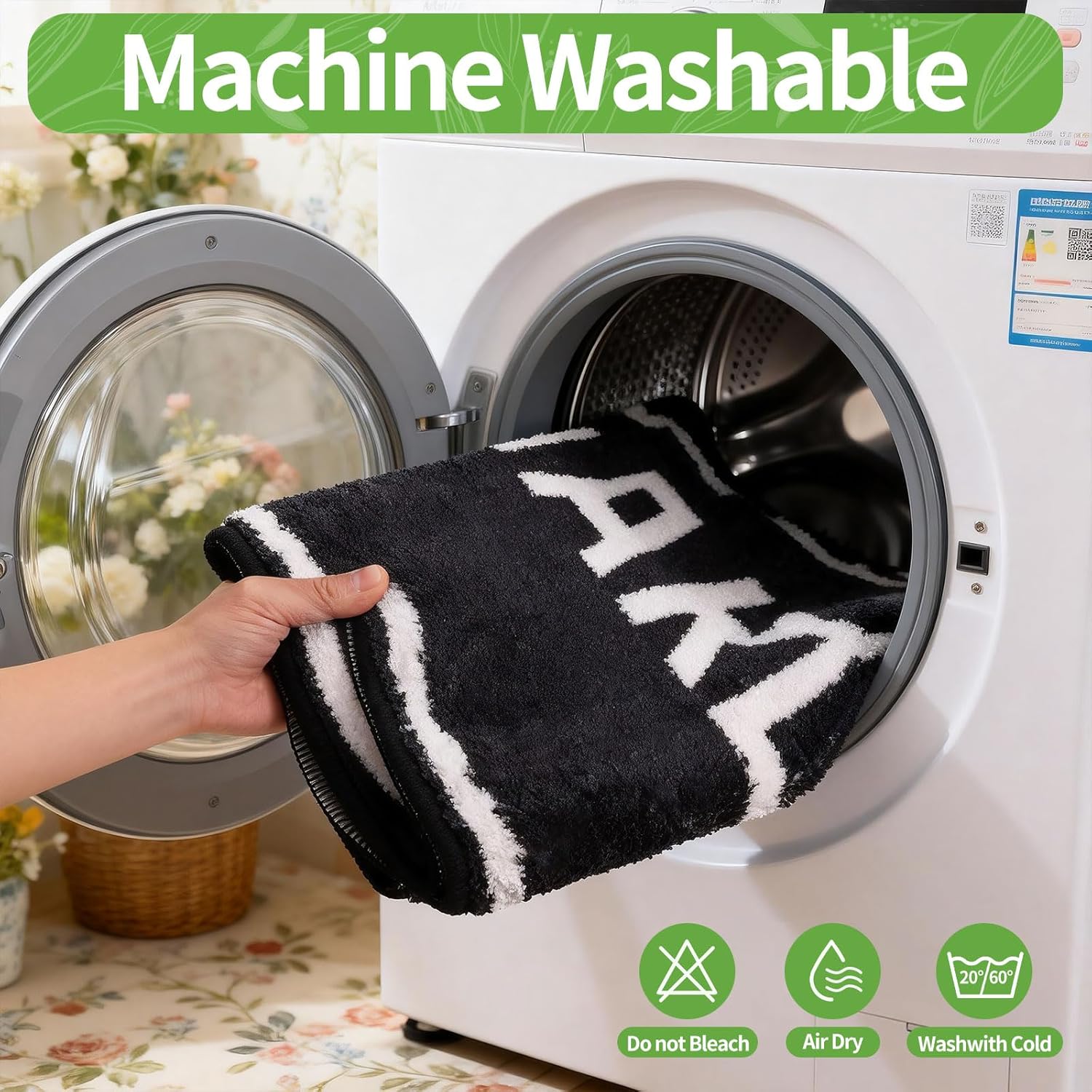 BSSN Get Naked Bath Mat, 2 Pieces Cute Black Bathroom Rugs Set, Ultra Absorbent Microfiber Tufted Bath Rug, Non-Slip & Machine Washable, 16"x24" + 18"x47" Fun Aesthetic Decor for Shower & Tub