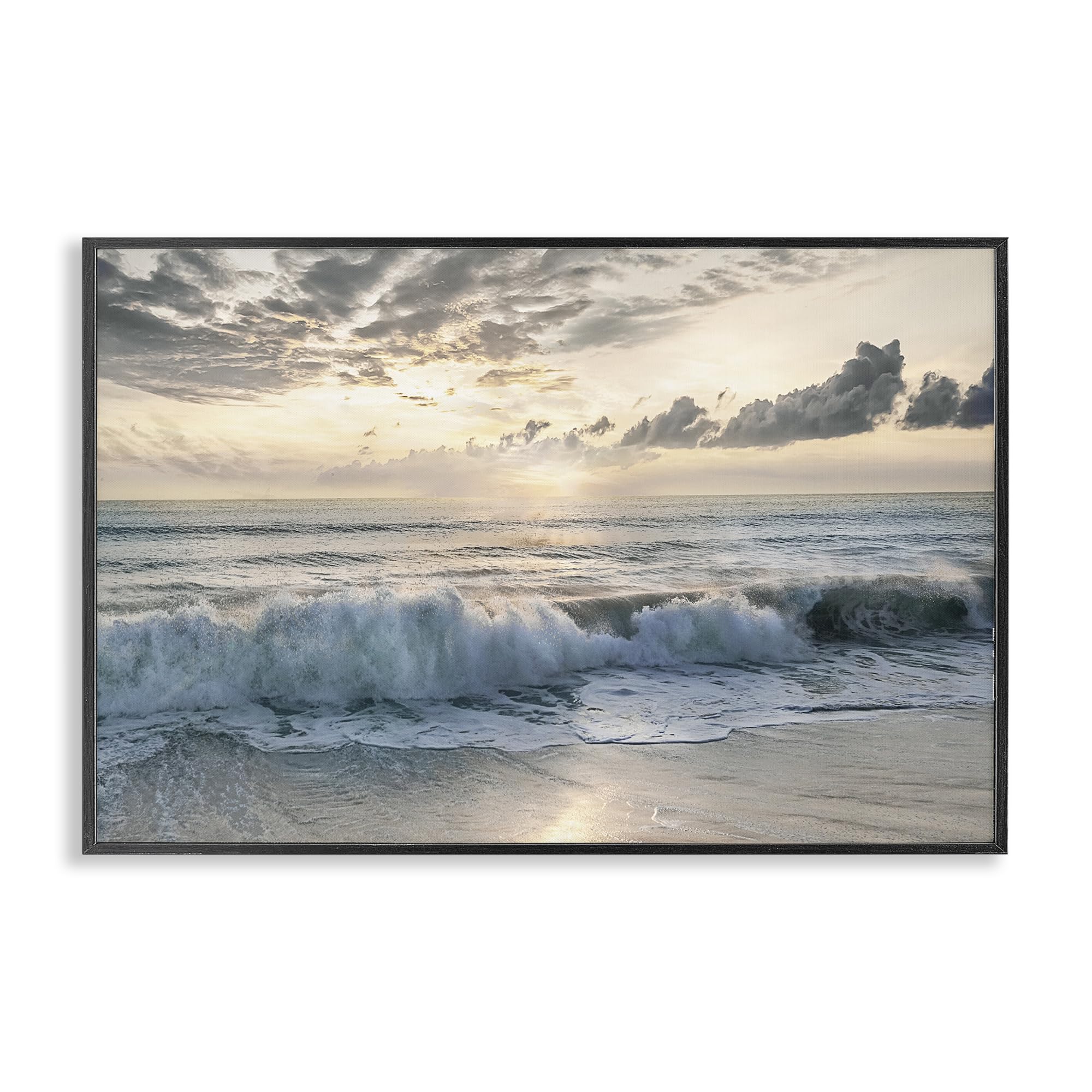 Stupell Industries 'Sunset Foam Along Shoreline', Framed Giclee Art, Black, 30 x 20 Inches, Easy to Hang and Sturdy, Made in USA, by Mike Calascibetta