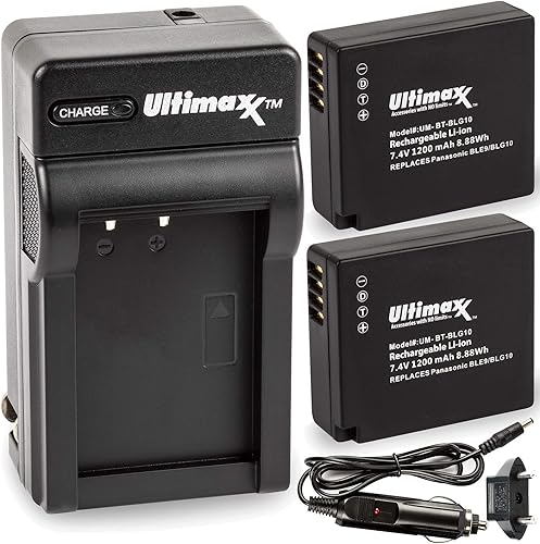 Ultimaxx Cargador de viaje rápido y 2 baterías BLG10 (1200 mAh) compatibles con Lumix DC-G100, DC-ZS80, DC-GX9, DC-LX100 II, DC-ZS200, DC-ZS70,