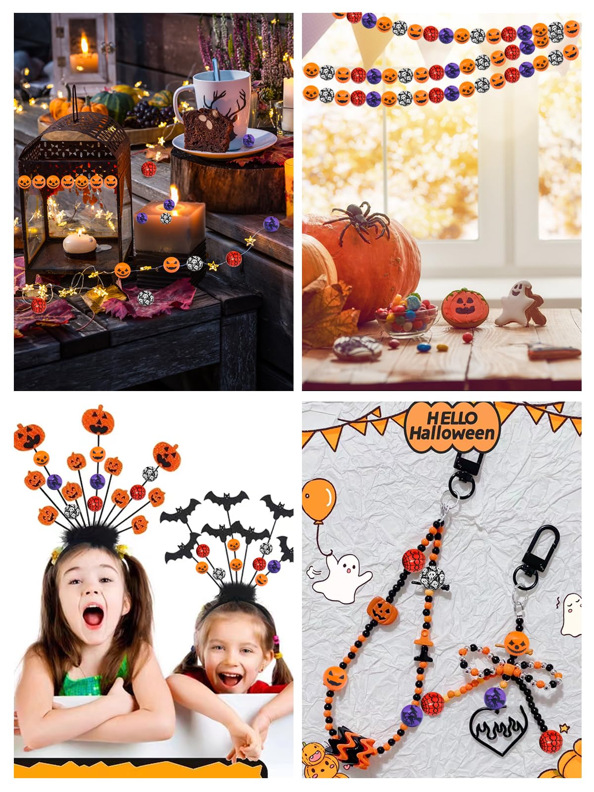 Lot De 200 Perles En Bois D'Halloween Pour Bracelets - 15 Mm