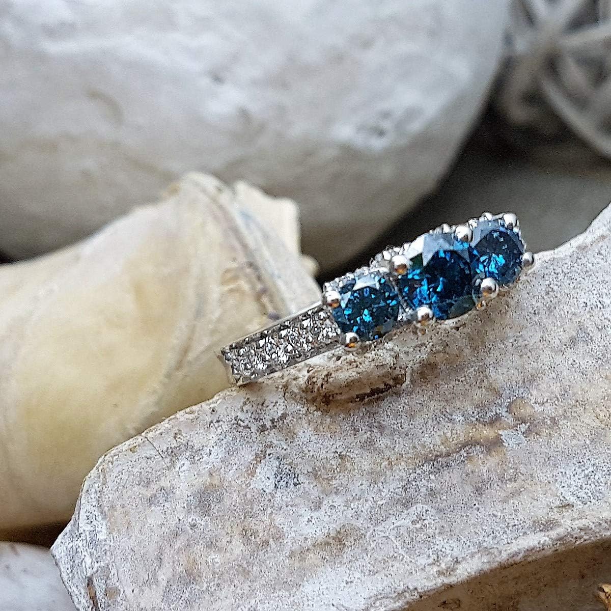 Dazzlingrock Collection 1.50 Cttw 14K Round White and Blue Diamond 3 Stone Womens Bridal Engagement Ring, Solid White Gold