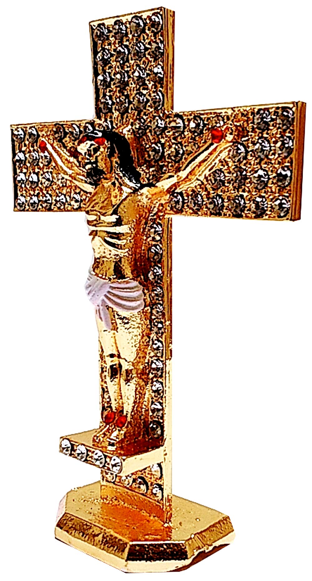 Purpledip Metal Crucifix (Jesus Christ on The Cross) with Glittering Gemstones: For Home, Altar or Car (11743) 1
