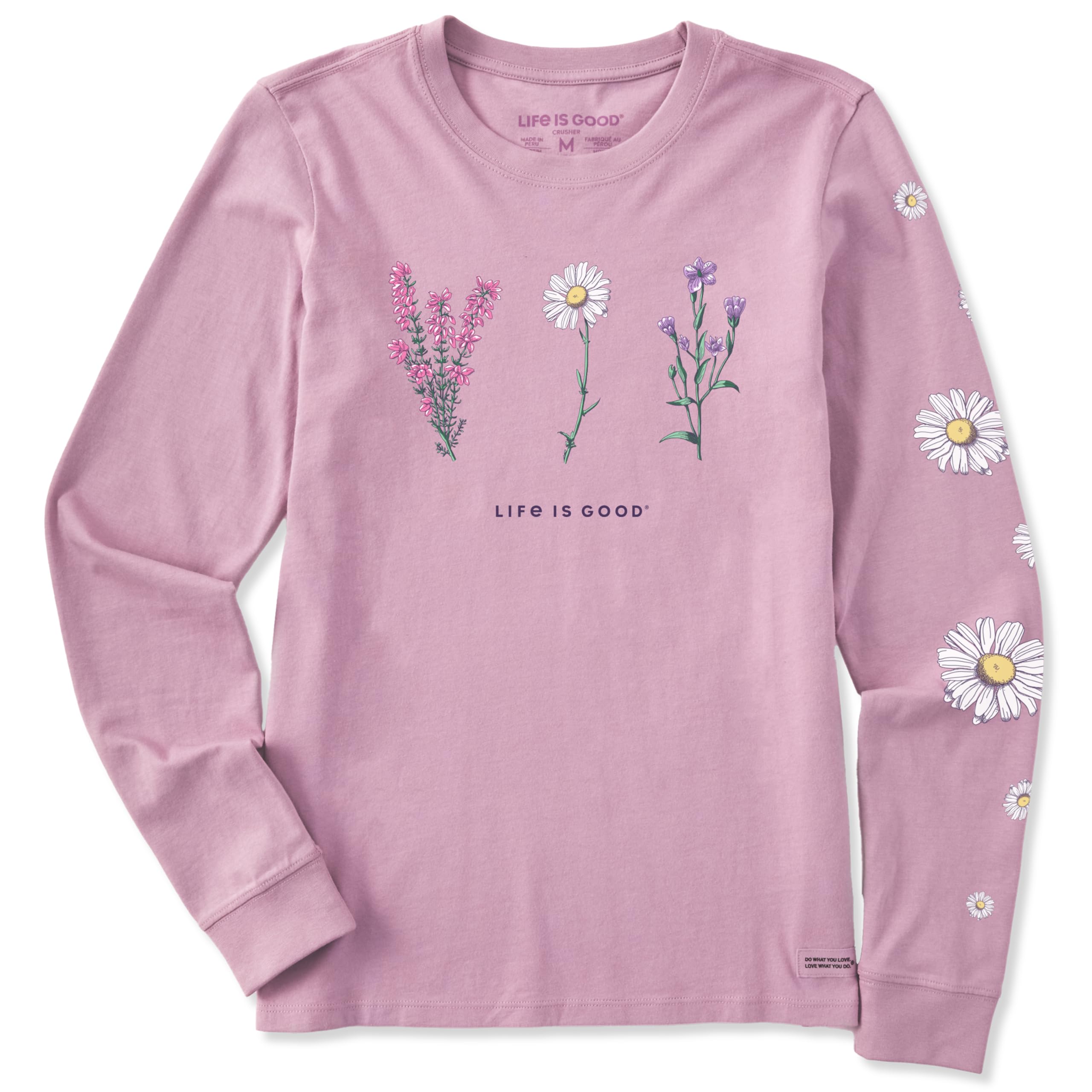 Life is Good Women's Crusher Tee, Long Sleeve Cotton Graphic T-Shirts, Wildflower Dragonfly, Violet Purple, S