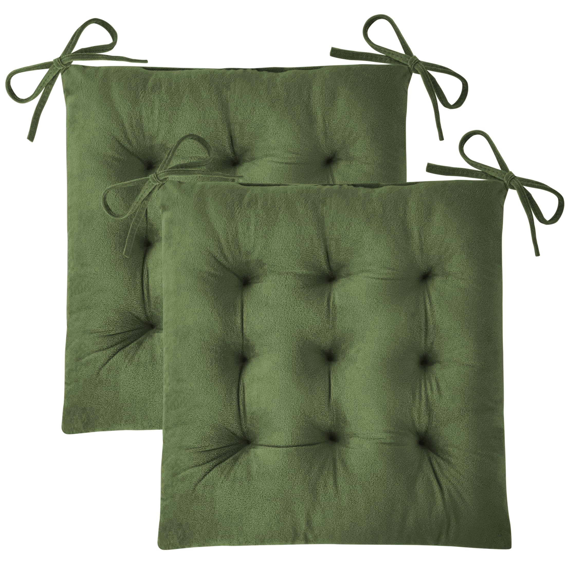 Photo 1 of FlyGulls Kitchen Chair Cushions Set of 2 Tufted Square Seat Cushions with Ties Plush Chair Pad for Kitchen Dining Room Office(15.5"x15.5" Green)