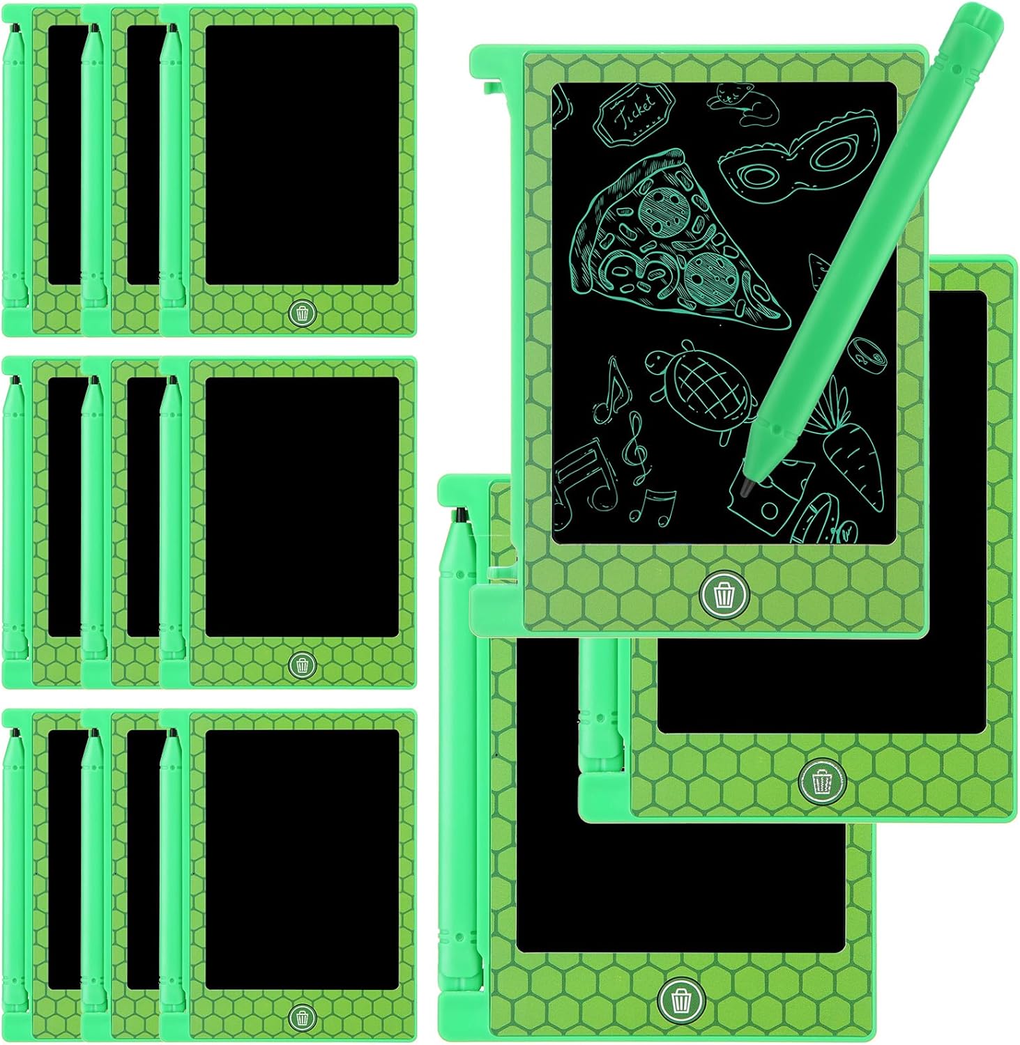 Nezyo 12 Pack Green Turtle Shell LCD Writing Tablet, 4.6'' Mini Board Drawing Tablet, Cartoon Turtle Themed Birthday Party Supplies, Goodie Bags Stuffers, End of Year Student Gifts 12 Turtle Shell