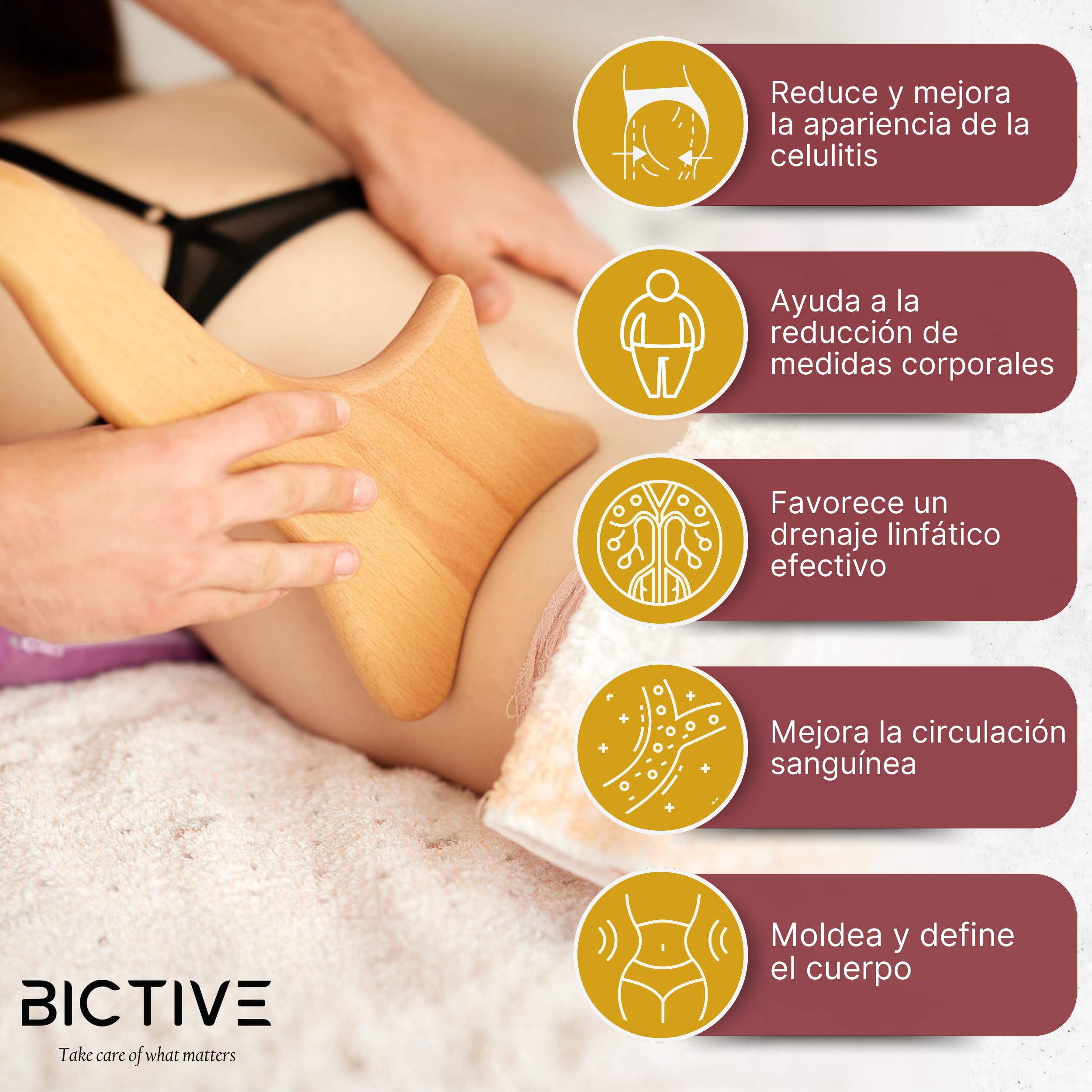 Kit Maderoterapia Corporal Completo 6 Piezas, Calidad Profesional. Masajeador Celulitis, Drenaje Linfatico de Piernas y Abdomen. Rodillo de masaje, Copa Sueca, Champiñón. Madera de Haya