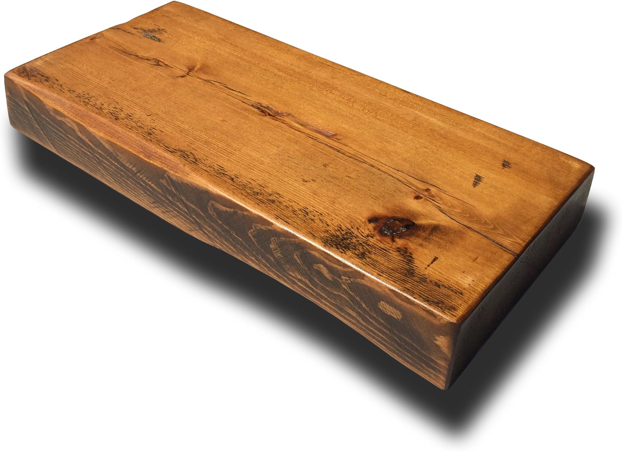 SLIM FLOATING SHELVES RECLAIMED SOLID WOOD RUSTIC WALL SHELF IN MEDIUM OAK FINISH, 6.5 INCH DEPTH X 2.5 FT LONG- PERFECT FOR LIVING ROOM, KITCHEN, BATHROOM, OFFICE.