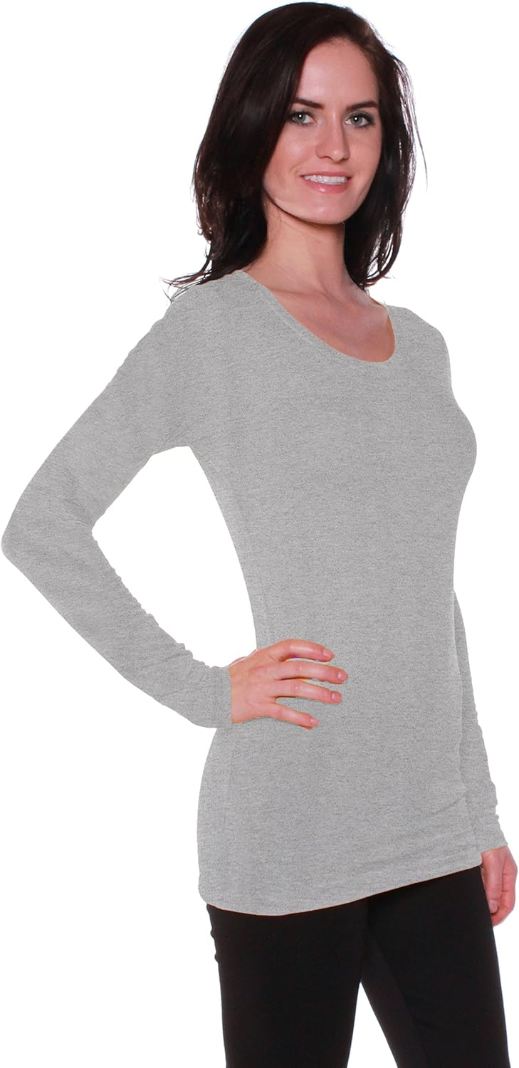 Active Basic Athletic Fitted Plain Long Sleeves Round Crew Neck T Shirt Top, Navy & H Grey, Small - Image 4