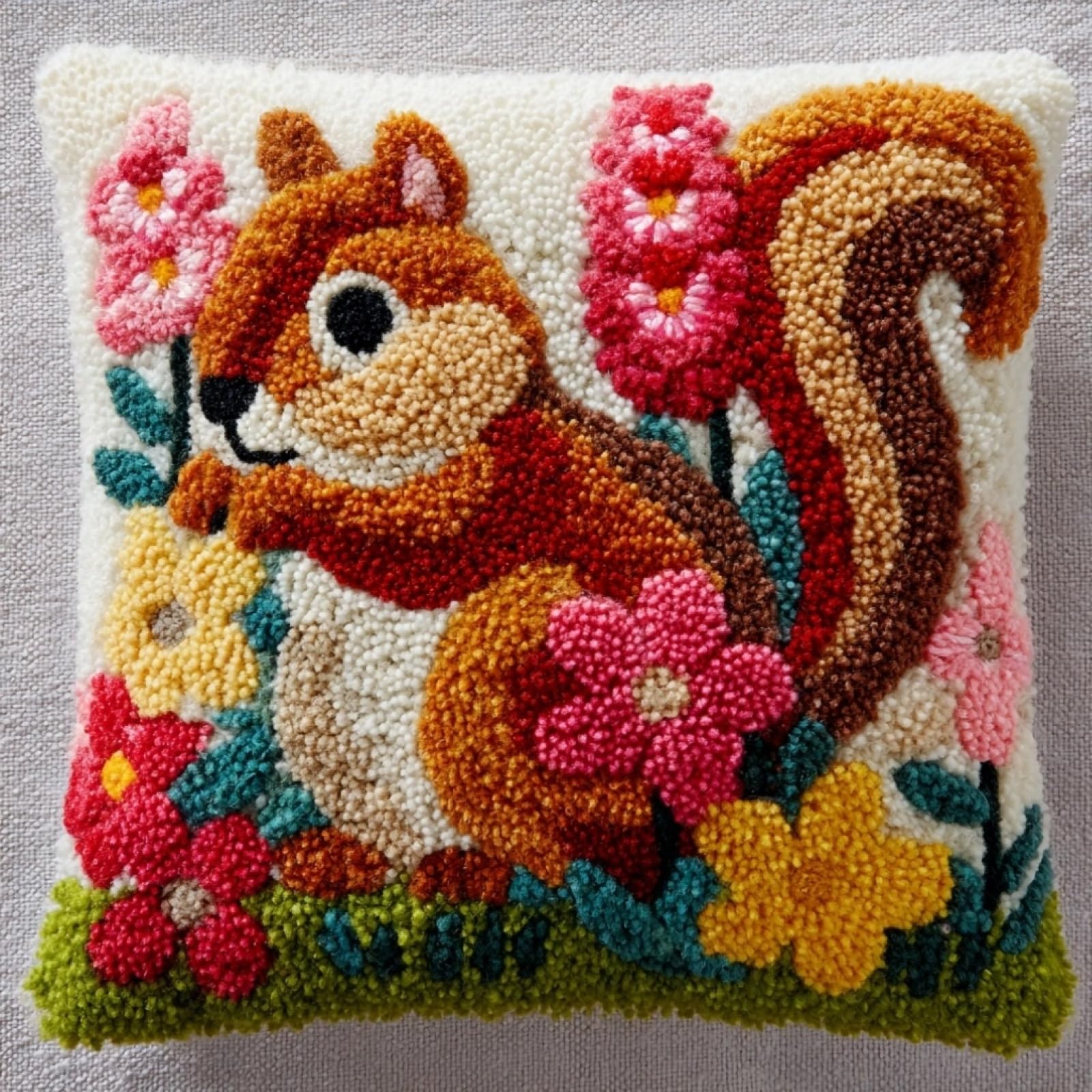 17x17in Latch Hook Kits for Adults Beginners,Flowers and squirrels