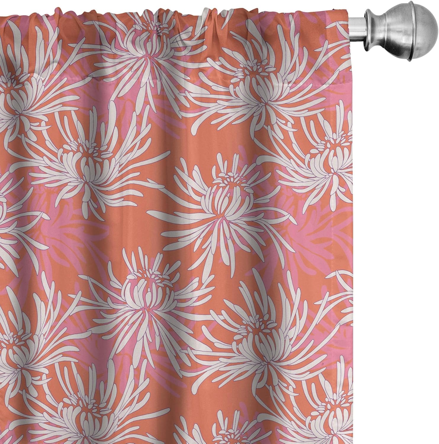 Ambesonne Floral Window Curtains, Hand Drawn Interpretation of Chrysanthemum Flowers, Lightweight Decor 2-Panel Set with Rod Pocket, Pair of - 28" x 95", Sienna Pink