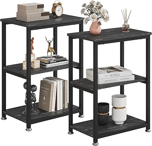 VECELO Mesa auxiliar de extremo alto, mesita de noche de 30 pulgadas de altura con estante de almacenamiento de 3 niveles para sala de estar, Gris