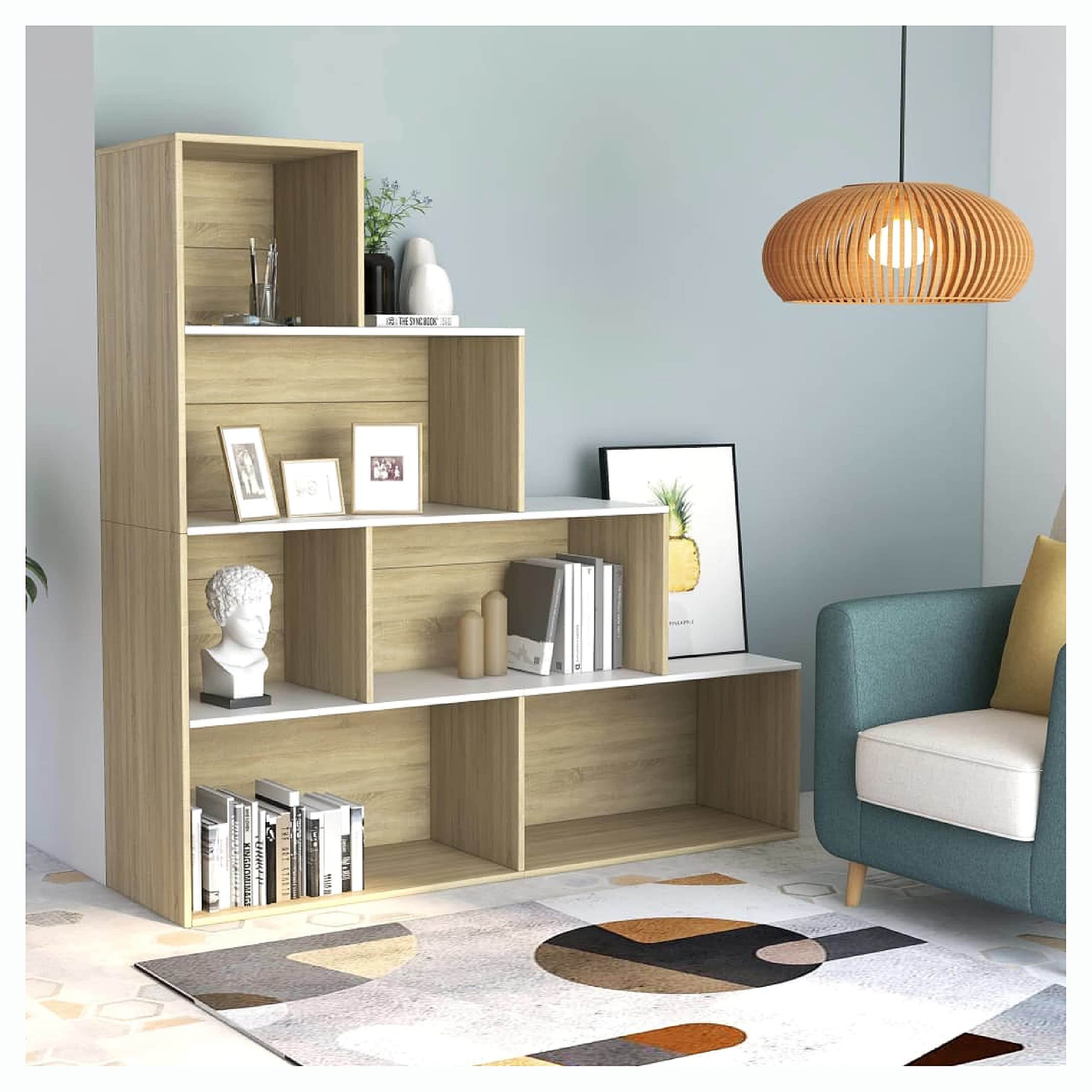 Bookcase & Standing Shelf, Book Cabinet/Room Divider White and Sonoma Oak Chipboard