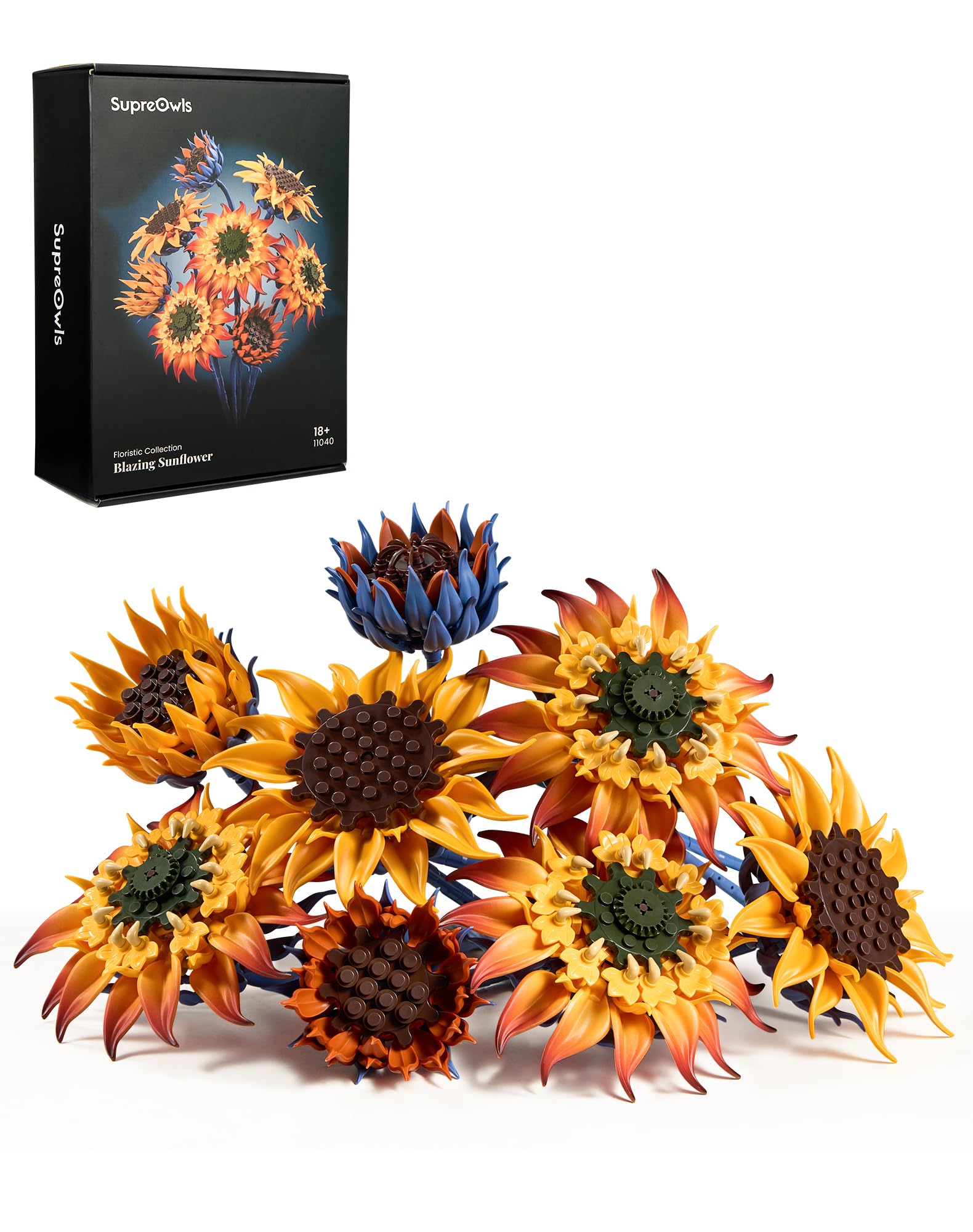 Edgebrix Blazing Sunflower Building Blocks Set (771 Pcs), Artificial Botanical Flower Bouquet Brick Kit with 4 Blooming Stages & Adjustable Stem, Home Desk Decor, Creative Gift for Adults & Women