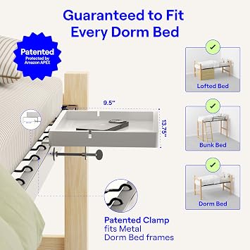 BedShelfie Bedside Shelf for Bunk Bed & Top Bunk, College Dorm Room Essentials, Loft Nightstand, Floating Bed Side Table Tray Storage, Dorm Room Decor By Smallish - (FlexFit Model, White)