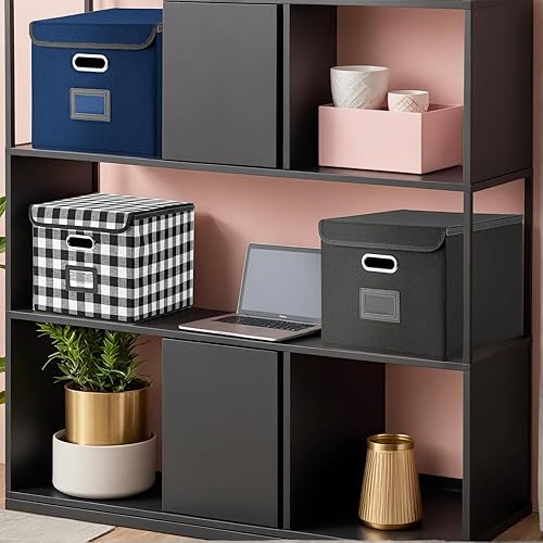 Vista 55 de Caja de archivos plegable con tapa y deslizador de plástico, organizador de documentos colgantes para oficina/hogar, 14.96 x 12.6 x 10.83 pulgadas