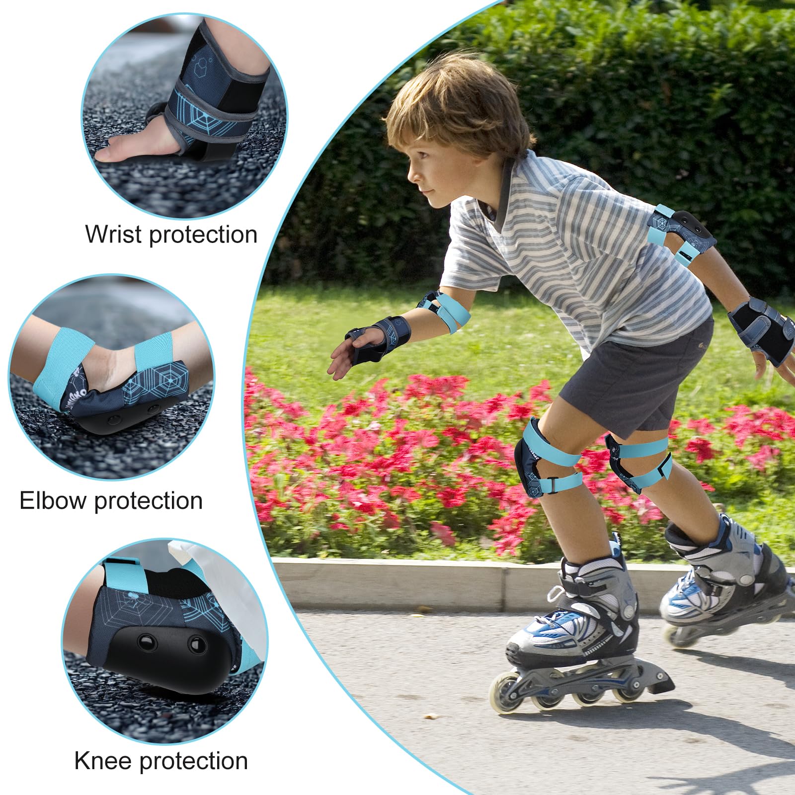 YOOXARMOR Set di Protezioni per Bambini da 3 a 8 Anni, Ginocchiere, Gomitiere, Polsiere Regolabili per Pattini a Rotelle, BMX, Bici,Ciclismo,Skateboard,Pattini in linea,Monopattini[6 Pezzi]