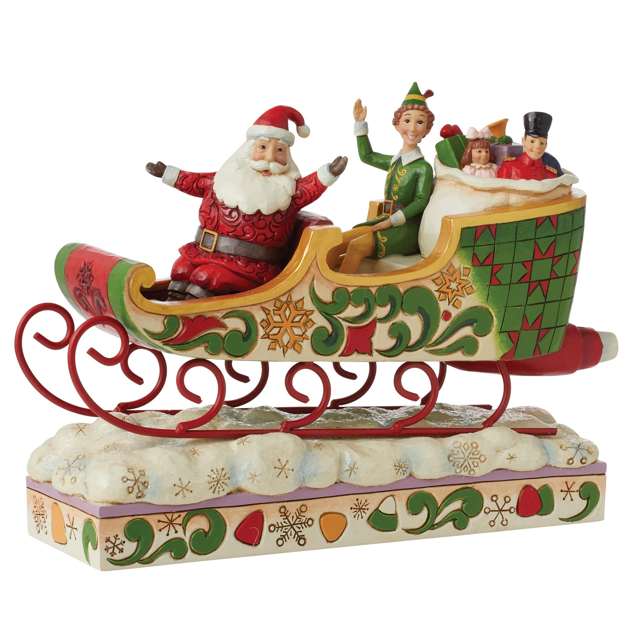Elf by Jim Shore Spreading Christmas Cheer (Buddy and Santa In Sleigh) Figurine