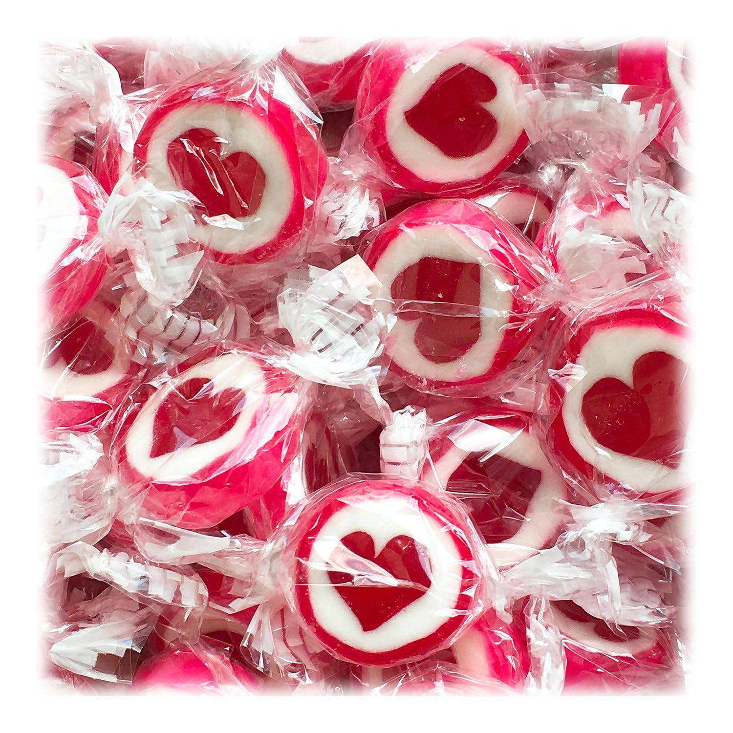 Kywië Herzbonbons zu Hochzeit Taufe Kommunion 500g Großpackung - handgewickelte Rocks-Bonbons mit Herz - Tischdeko, Nascherei, Gastgeschenke zur Deko, Süßigkeiten - in Rot