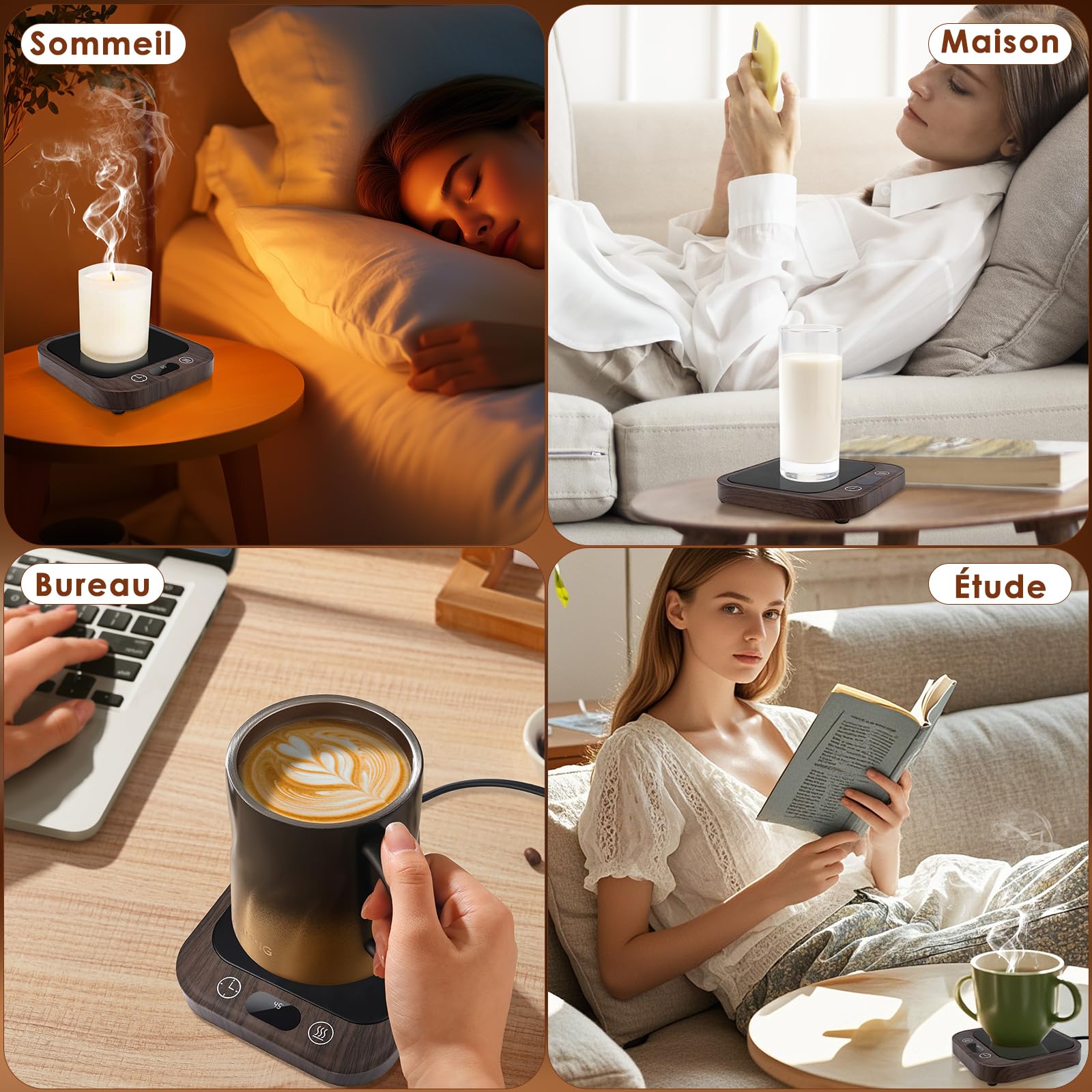 Chauffe Tasse,Chauffe Café de Bureau,avec 4 Réglages Température, avec Durée 2-8 Heures,Fonction D'arrêt Automatique Après 8 Heures,pour Chauffer Le Café/Le Lait/Le Cacao/Bougies