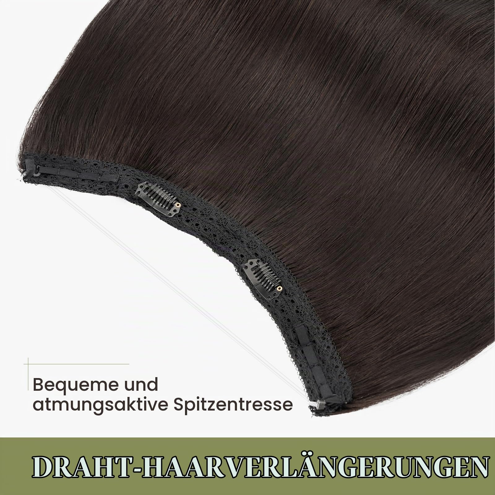 MY-LADY Extension Echthaar mit Draht Unsichtbare Natürliches Schwarz 40cm