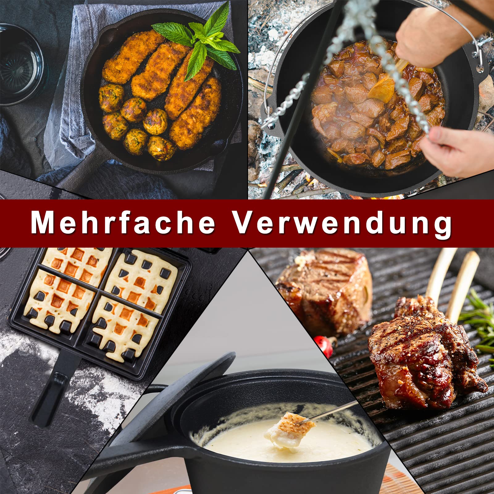 XMTECH Lot de 11 casseroles à sauce Dutch Oven en fonte avec couvercle