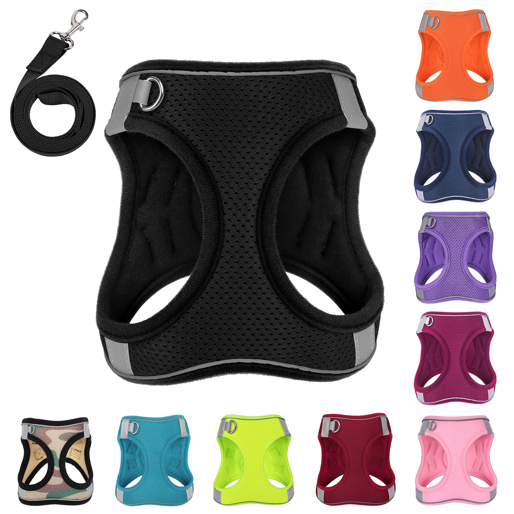 PWOD Dog Harness with Leash Set, No-Pull Step-in Reflective Pet Harness with 1 Leash Clips, Adjustable Soft Padded Easy Walk Dog Vest for Small Medium