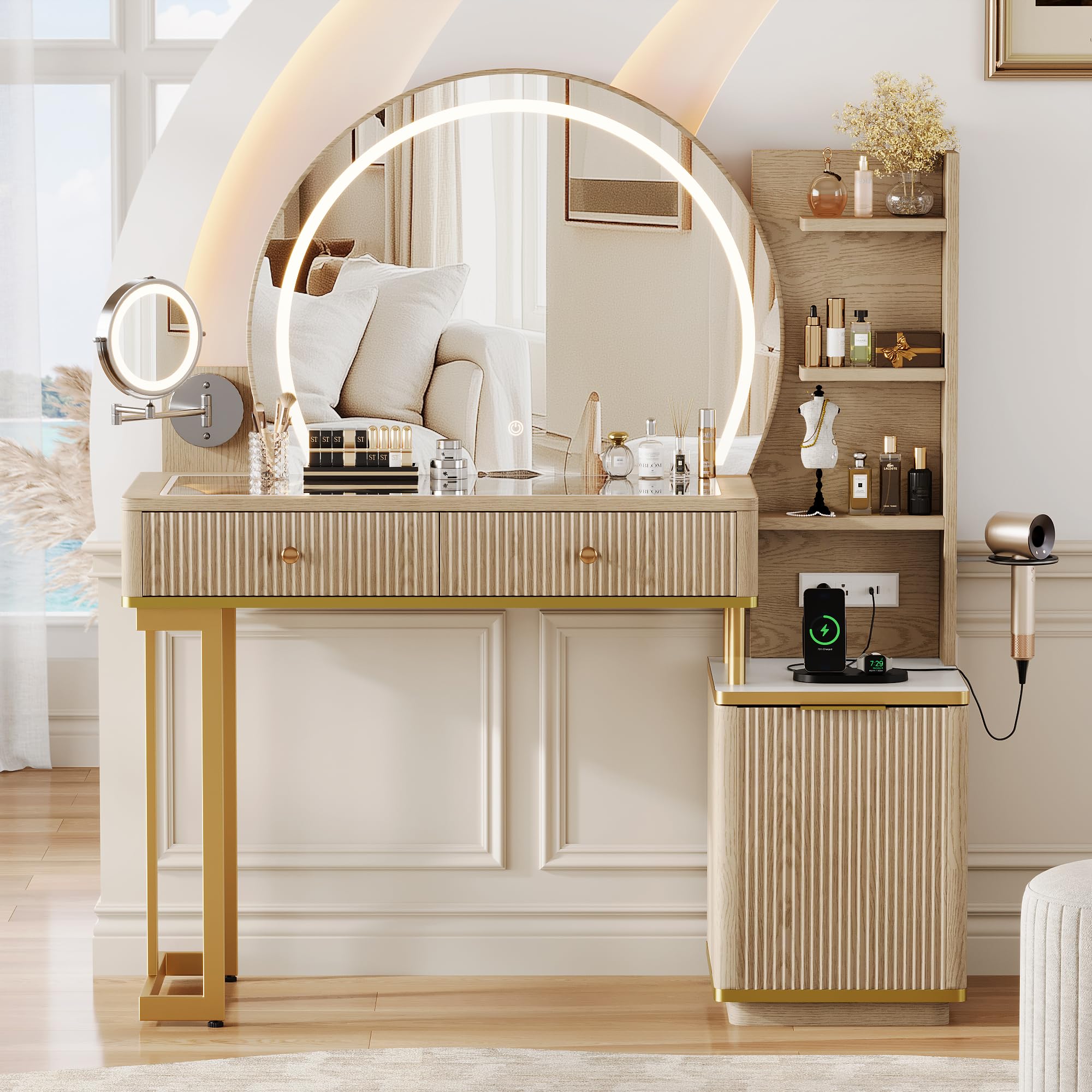 Round Lighted Makeup Vanity Desk