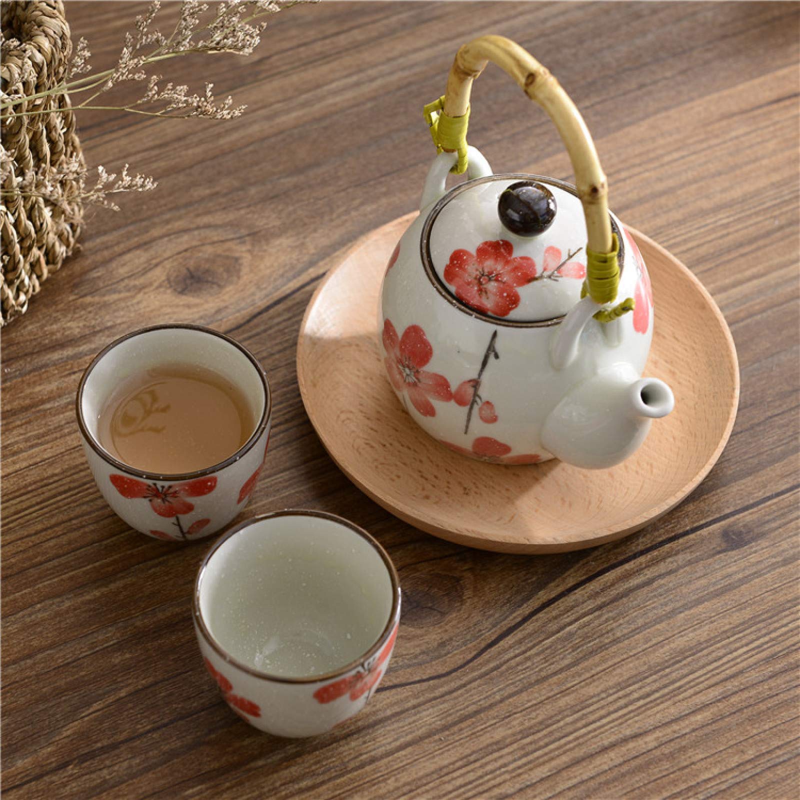 Ensemble Cadeau de Thé Japonais Ensemble de Thés Pour Adultes Avec Poignée Théière En Céramique Chine Ensemble de Thé À Fleurs En Porcelaine Théière Et 2 Tasses de Thé de Voyage À La Maison, T